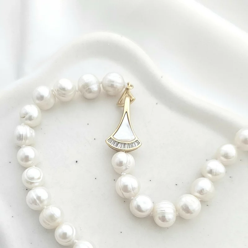 Lantisor cu Perle - model sirag de perle potato albe de apa dulce - Argint 925 placat cu Aur Galben 18K picture - 5