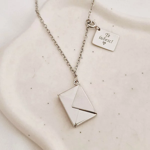 Colier You've got mail - Plic și mesaj secret - Argint 925 Rodiat