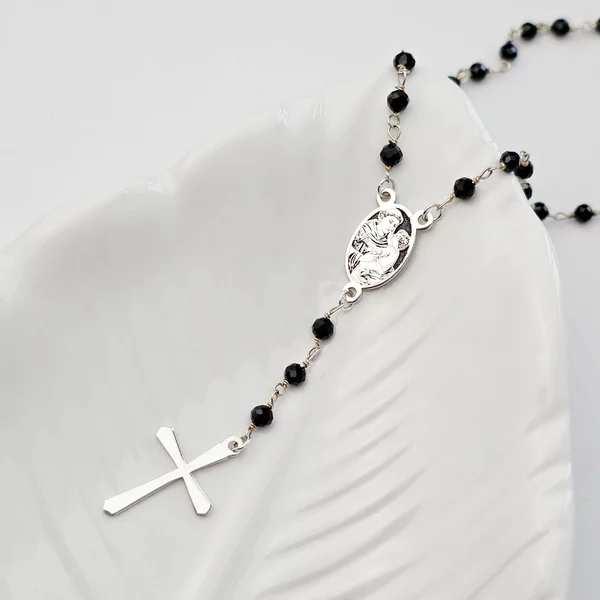 Colier Rozariu - Sfant protector & Cruce - Lant cu pietre Onix - Argint 925