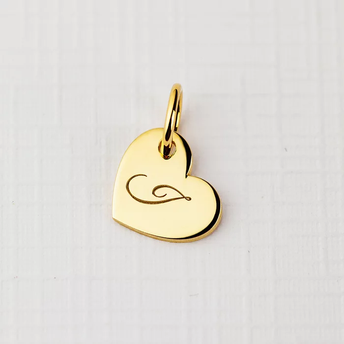 ELM Charm - Inima cu initiala - Argint 925 placat cu Aur Galben 18K