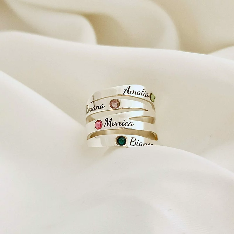 Inel personalizat 4 nume - Valurile Iubirii - Argint 925 si Cristale Swarovski picture - 3