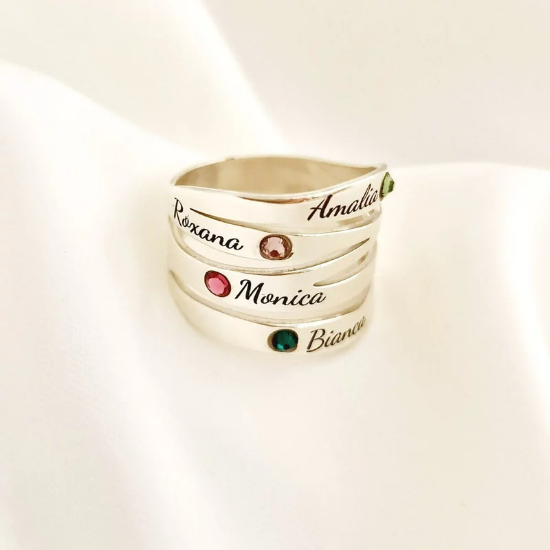 Inel personalizat 4 nume - Valurile Iubirii - Argint 925 si Cristale Swarovski picture - 5