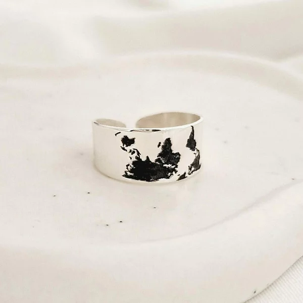 Inel personalizat - Harta planetei - Model lat - Argint 925