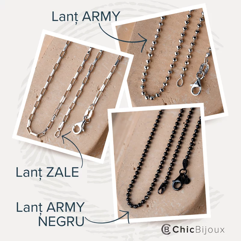 Lant barbatesc - Busola si Fazele Lunii - Argint 925 si lant negru Army picture - 4