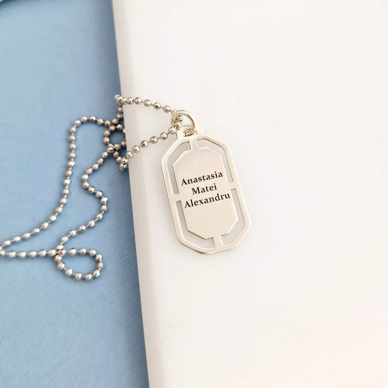 Lant barbatesc - Modern Army Tag - Personalizat nume - Argint 925 picture - 2