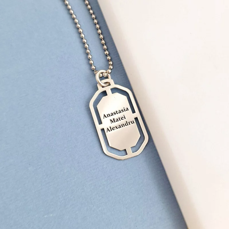 Lant barbatesc - Modern Army Tag - Personalizat nume - Argint 925 picture - 4