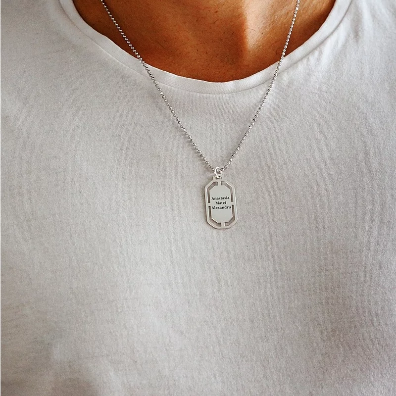 Lant barbatesc - Modern Army Tag - Personalizat nume - Argint 925 picture - 3