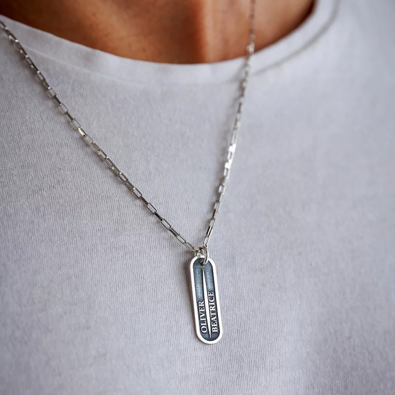 Lant barbatesc - Vector al Directiei - Personalizat nume in relief - Argint 925 picture - 3
