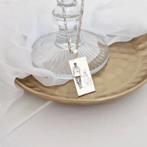 Lant Tata&Fica - siluete gravate pe placuta - Argint 925