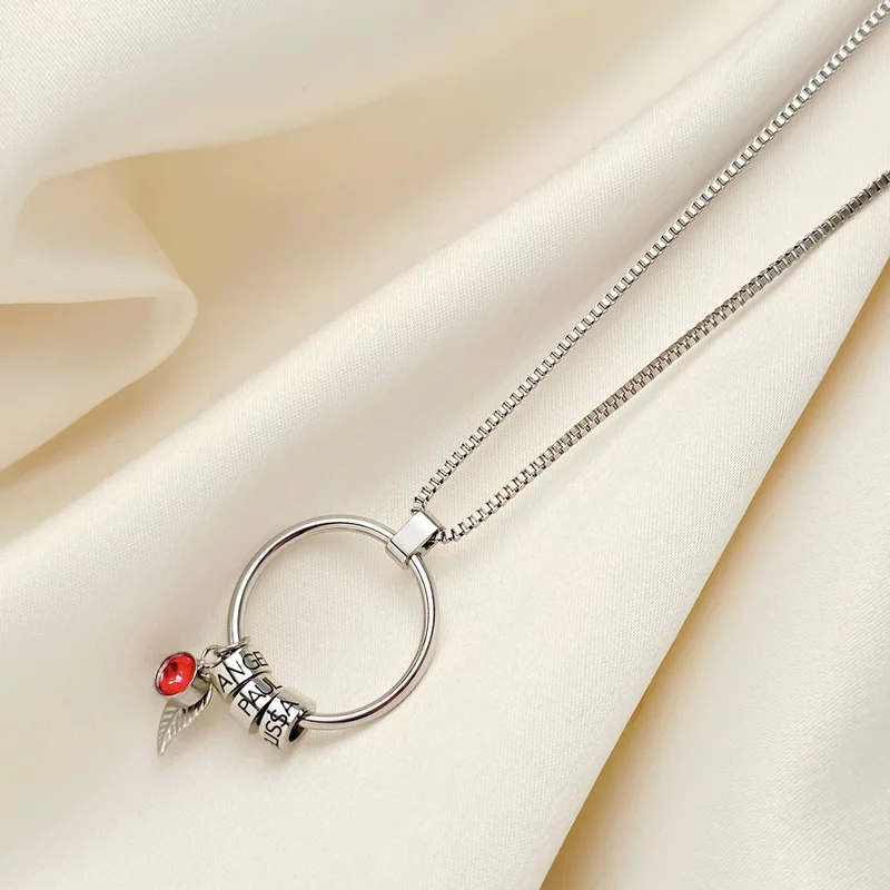 Lantisor Cercul Familiei - Elemente personalizate, charm Zirconia si pana - Otel Inoxidabil 316L picture - 5