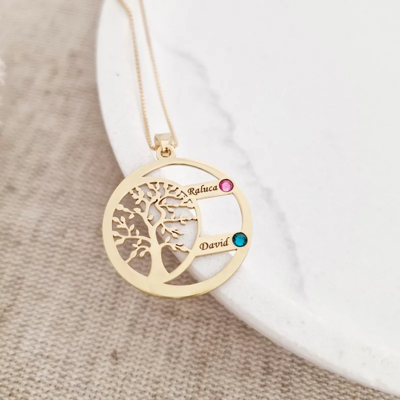 Lantisor Copacul Vietii ARMONIE - Personalizat cu 2 Nume si Cristale Swarovski - Argint 925 placat cu Aur Galben 18K picture - 3