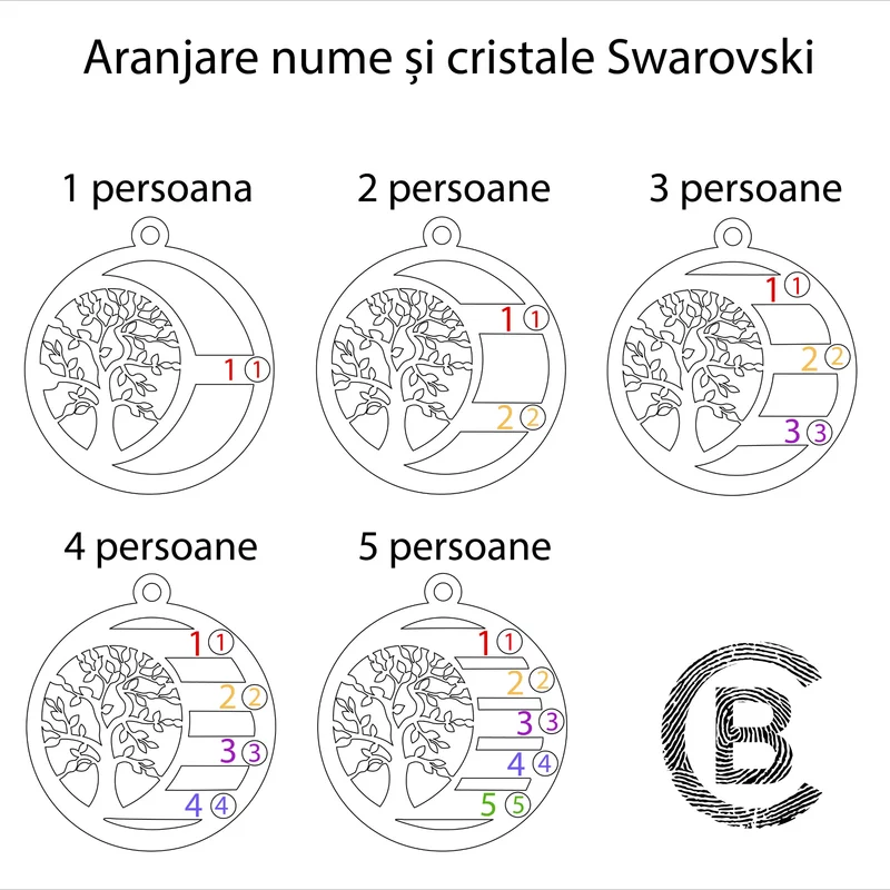 Lantisor Copacul Vietii ARMONIE - Personalizat cu 2 Nume si Cristale Swarovski - Argint 925 placat cu Aur Galben 18K picture - 4