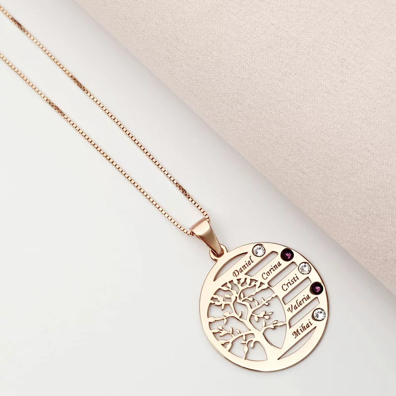 Lantisor Copacul Vietii ARMONIE - Personalizat cu 5 Nume si Cristale Swarovski - Argint 925 placat cu Aur Roz 18K picture - 3