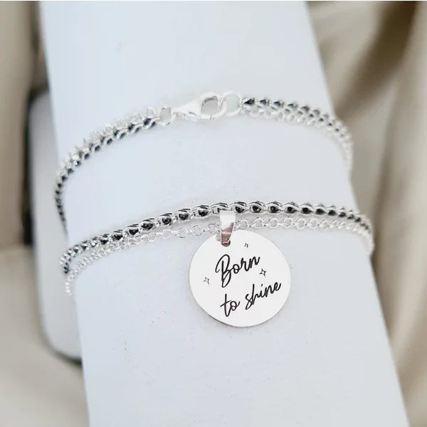 Lantisor cromatic - Born to shine - Model 2 straturi cu lant impletit cu Zirconii - Argint 925