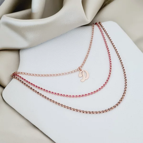 Lantisor cromatic - Initiala mea - Model 3 straturi cu 3 lantisoare impletite cu Zirconii - Argint 925 placat cu Aur Roz 18K