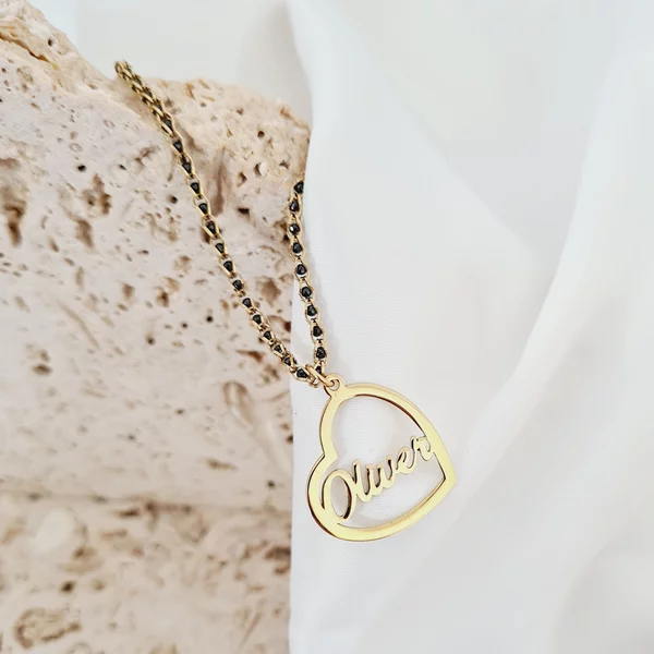 Lantisor cromatic - Pandantiv inima cu nume - Model lant impletit cu Zirconii - Argint 925 placat cu Aur Galben 18K