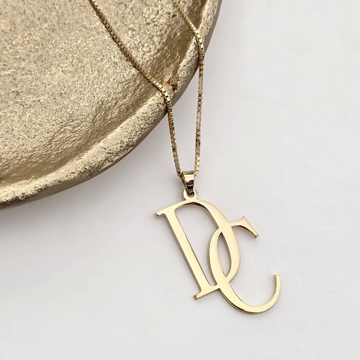 Lantisor cu initiale personalizate - Argint 925 placat cu Aur Galben 18K