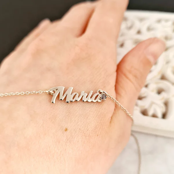 Lantisor cu pandantiv fermecat - Nume si Diamant natural in casetuta - Argint 925 Rodiat