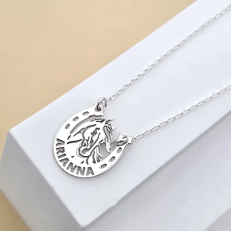Lantisor cu pandantiv personalizat cal cu potcoavă – 18 mm - Lant link - Argint 925 picture - 3