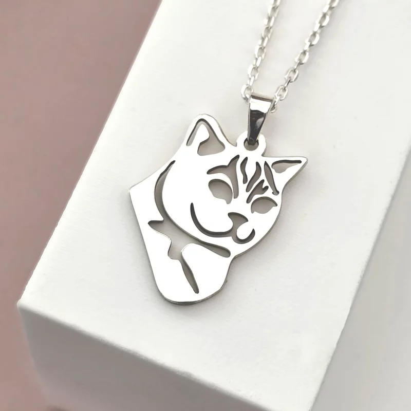 Lantisor cu pandantiv personalizat cap de pisica british – 18 mm - Lant forzatina - Argint 925