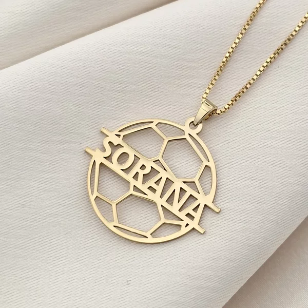 Lantisor cu pandantiv personalizat minge de handbal - nume personalizat –  Lant box - Argint 925 placat cu Aur Galben 18K