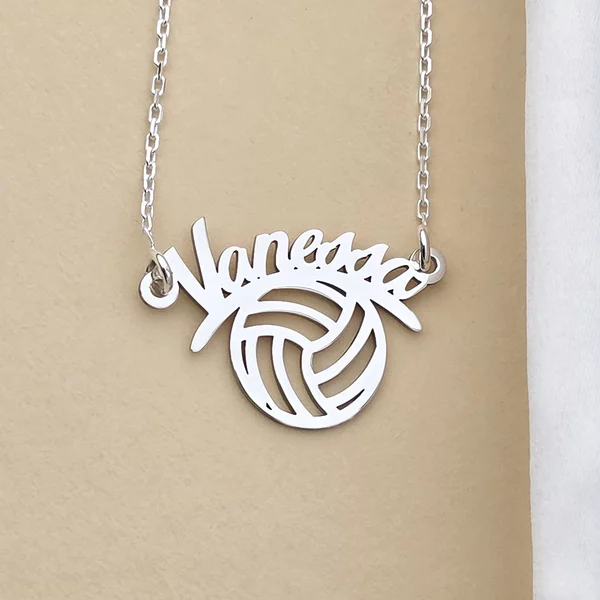 Lantisor cu pandantiv personalizat - minge de volei si nume decupat - Lant link - Argint 925