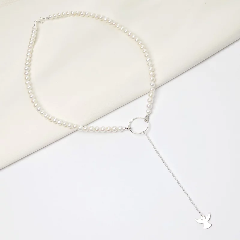 Lantisor cu Perle - Atingere de inger - Model sirag perle cu lantisor in prelungire - Argint 925 picture - 3