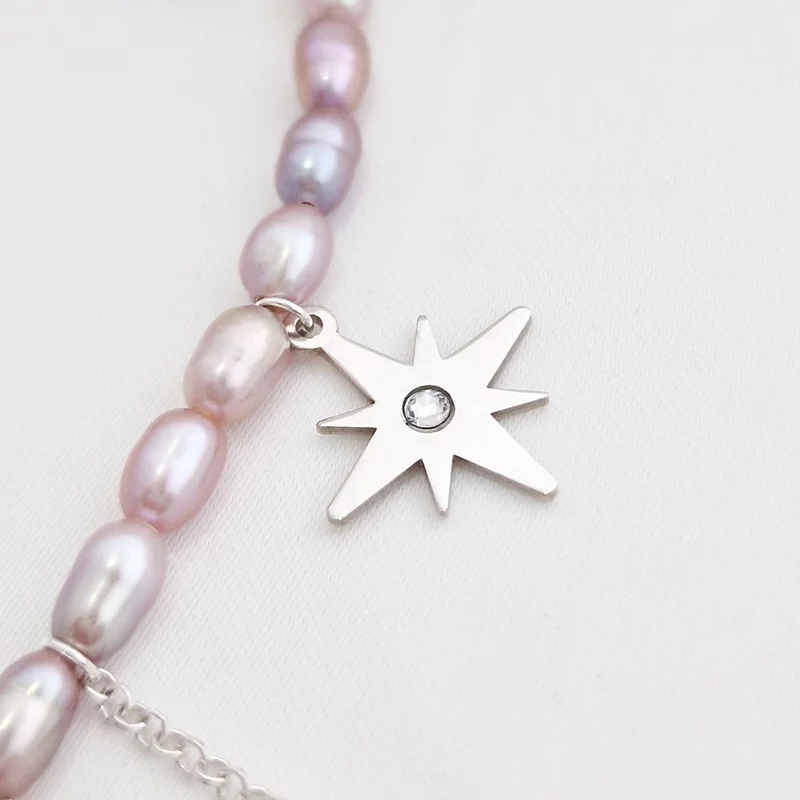 Lantisor cu Perle - Aventura in Cosmos - Model sirag perle rice mov cu lant si pandantive agatate - Argint 925 picture - 7