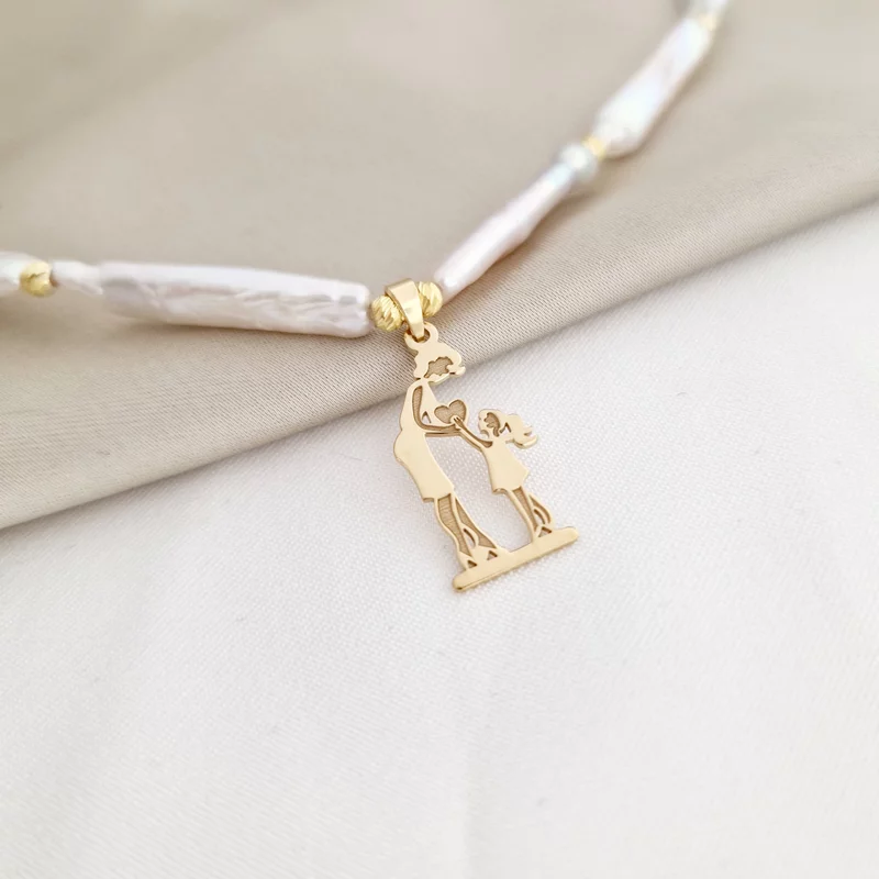 Lantisor cu Perle - Darul din inima - Model sirag de perle stick silver cu bilute si pandantiv din Argint 925 placat cu Aur Galben 18K picture - 3