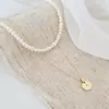 Lantisor cu Perle - Echilibru rafinat - Model 2 straturi cu sirag perle si lantisor cu pandantiv banut - Diamant natural - Aur Galben 14K