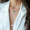 Lantisor cu Perle - Gratie de flamingo - Model sirag perle stick peachi conectate cu un charm cu Zirconii si un lant cu pandantiv - Argint 925