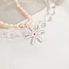 Lantisor cu Perle - Misterul petalelor - Model sirag perle rice peach si pandantiv floare cu Rubin - Argint 925
