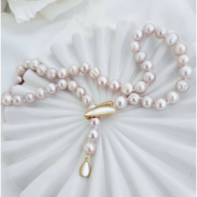 Lantisor cu Perle - model sirag de perle potato roz de apa dulce - Argint 925 placat cu Aur Galben 18K picture - 5