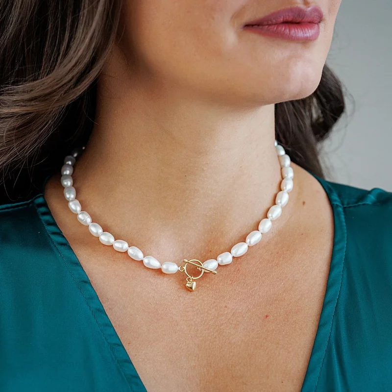 Lantisor cu Perle - model sirag de perle rice albe de apa dulce - Argint 925 placat cu Aur Galben 18K picture - 9