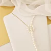 Lantisor cu Perle - Nodul declaratiei - Model lariat cu sirag lung de perle - Argint 925 placat cu Aur Galben 18K