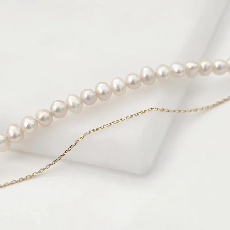 Lantisor cu Perle - Nume melodios - Model 2 straturi cu sirag perle si lantisor cu numele tau - Argint 925 placat cu Aur Galben 18K picture - 3