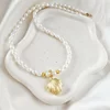 Lantisor cu Perle - Pandantiv Scoica - Argint 925 placat cu Aur galben 18K