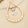 Lantisor cu Perle - Ramura intelepciunii - Model sirag perle rice peach, lant cu zale dreptunghiulare si element cu Zirconii - Argint 925