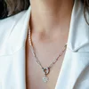 Lantisor cu Perle - Ramura intelepciunii - Model sirag perle rice peach, lant cu zale dreptunghiulare si element cu Zirconii - Argint 925
