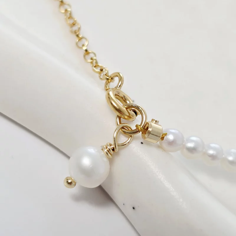 Lantisor Faith - Bijuterie cu Har - Combinație lant si perle naturale - Argint 925 placat cu Aur Galben 18K picture - 4