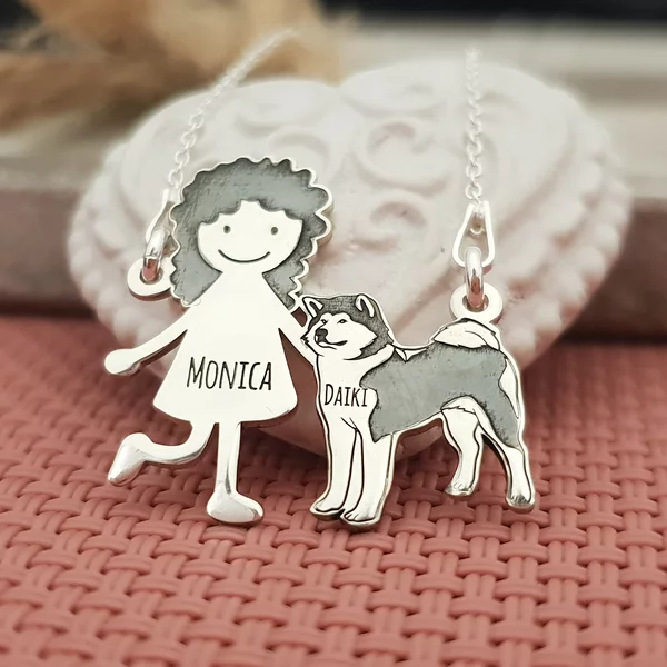 Lantisor Familie - 2 Membri cu Akita - Argint 925