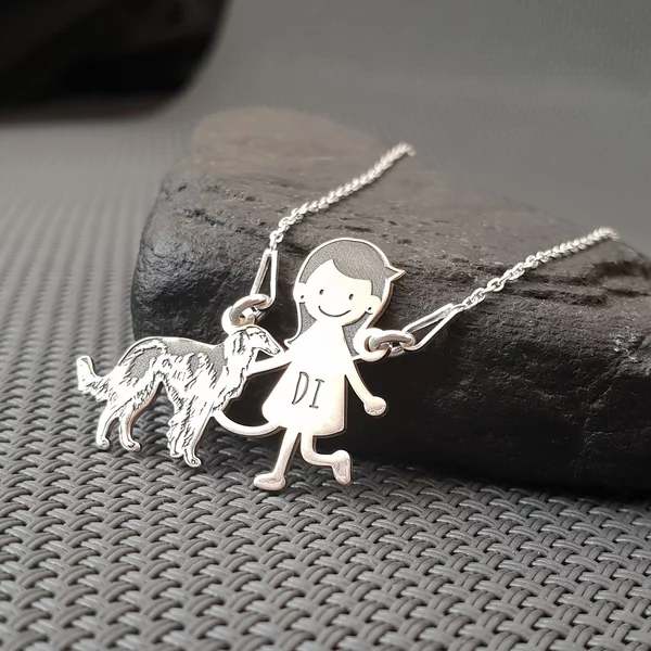 Lantisor Familie - 2 Membri cu Barzoi - Argint 925