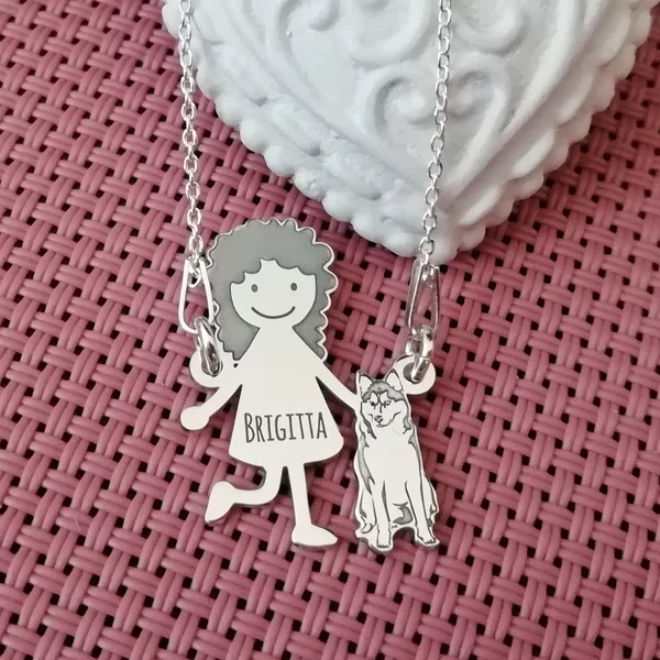 Lantisor Familie - 2 Membri cu Husky - Argint 925