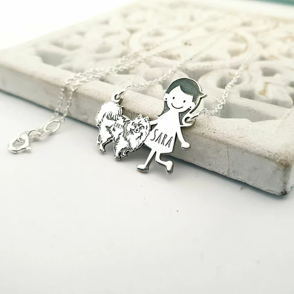 Lantisor Familie - 2 Membri cu Pomeranian - Argint 925