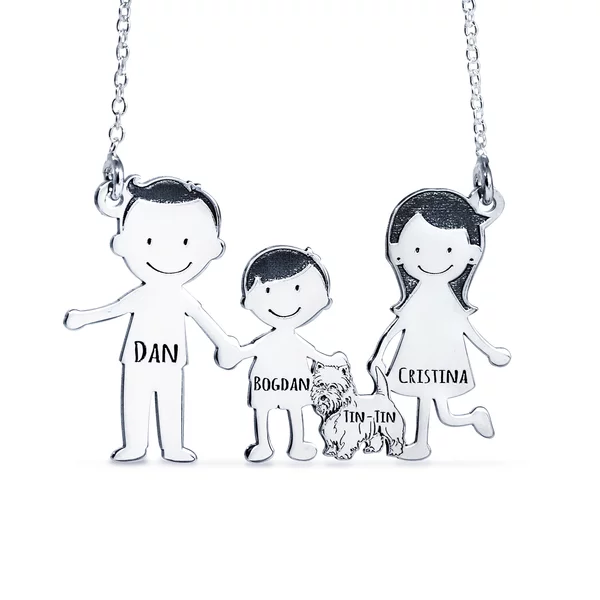 Lantisor Familie - 4 Membri cu Westie Terrier - Argint 925