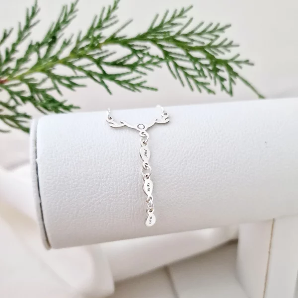 Lantisor festiv - Coarne de ren cu cristal Swarovski  si picaturi personalizate - Argint 925