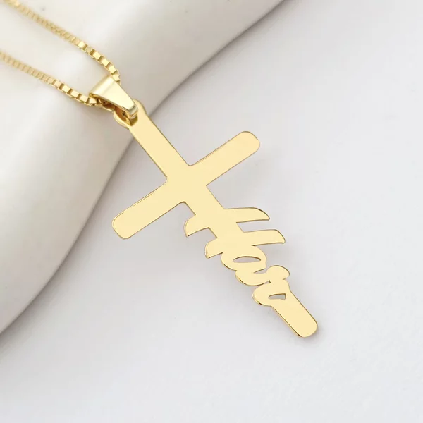 Lantisor Gratie divina - Bijuteri cu Har - Pandantiv cruce si cuvant - Argint 925 placat cu Aur Galben 18K