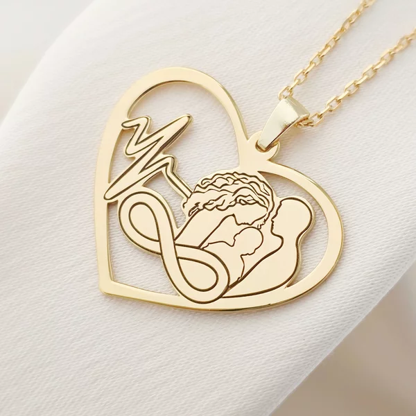 Lantisor IMPREUNA - Credinta invinge - Pandantiv inima cu familie, puls & infinit - Argint 925 placat cu Aur Galben 18K