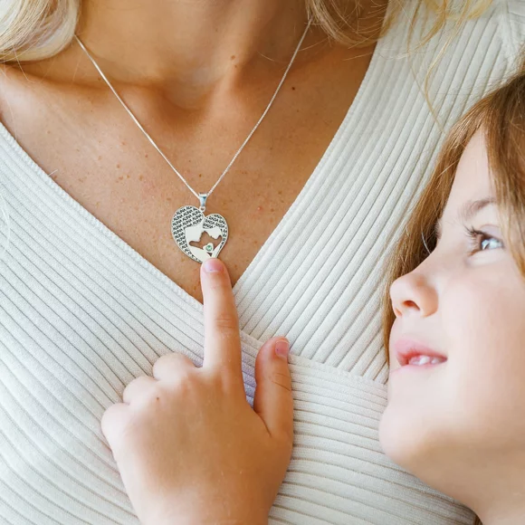 Lantisor Inima - Mama si fiica - Argint 925 cu cristal Swarovski