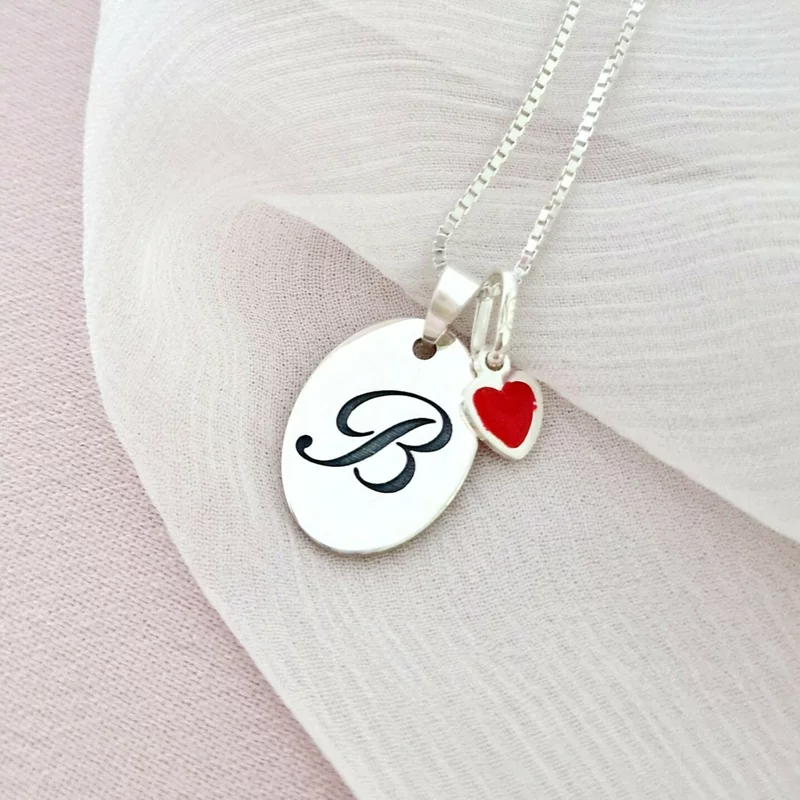 Lantisor Love Initial - Pandantiv oval cu initiala si charm Inima - Argint 925 picture - 2